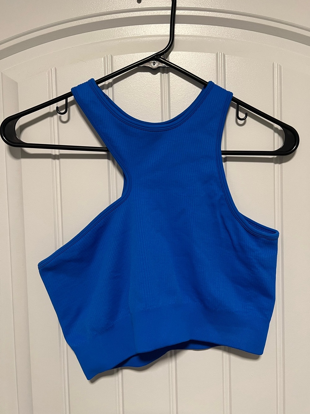 NWOT! Amazon Asymmetrical Blue Ribbed Racerback Crop Top - Women